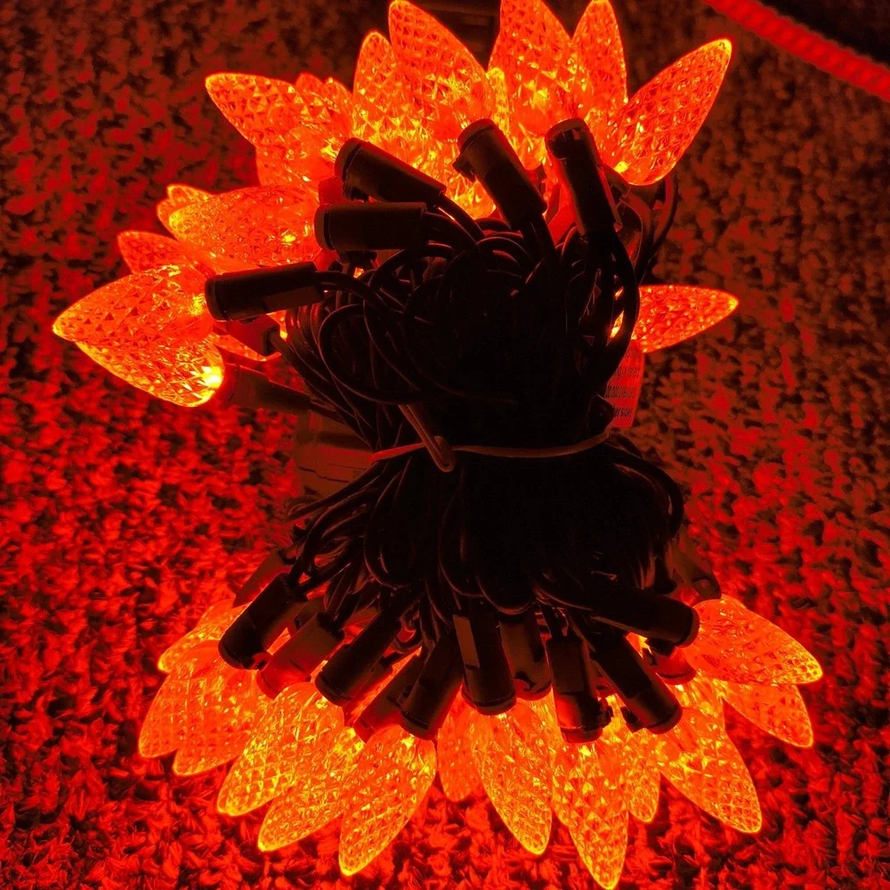 Orange LED Light String Textured 50 Bulbs Per Box, 2 Box Lot Total 100‎ Lights